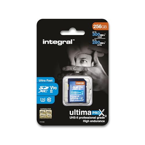 Integral 256GB UHS-II SD-Karte v90 Bis zu 300MB/s Lese- und 280MB/s Schreibgeschwindigkeit SDXC Professional High Speed Speicherkarte von Integral