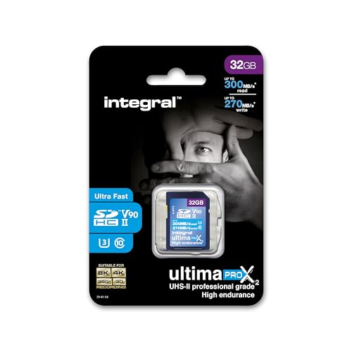 Integral 32GB UHS-II SD-Karte v90 Bis zu 300MB/s Lese- und 270MB/s Schreibgeschwindigkeit SDXC Professional High Speed Speicherkarte von Integral