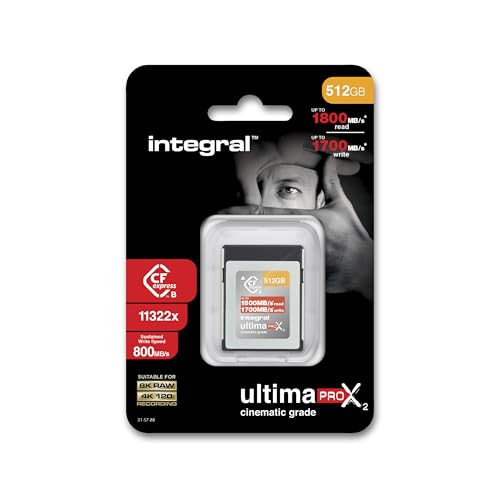Integral 512 GB CFexpress-Speicherkarte Typ B 2.0 8K RAW und 4K 120 FPS 1800 MB/s Lese- 1700 MB/s Schreibgeschwindigkeit Entwickelt für Kameraleute und professionelle Fotografen von Integral