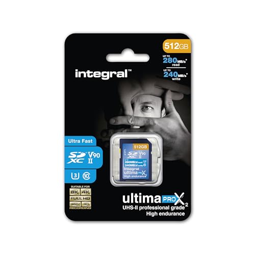 Integral 512GB UHS-II SD-Karte v90 Bis zu 280MB/s Lese- und 240MB/s Schreibgeschwindigkeit SDXC Professional High Speed Speicherkarte von Integral