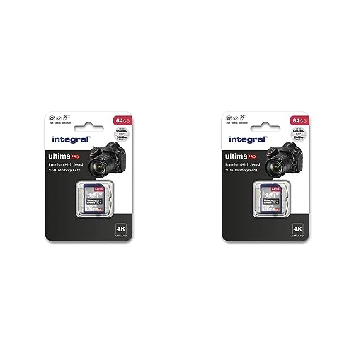 Integral 64 GB SD-Karte 4K Ultra-HD-Video High Speed SDXC V30 UHS-I U3 Class 10 Speicherkarte bis zu 100 MB/s, Farbe kann variieren (Packung mit 2) von Integral