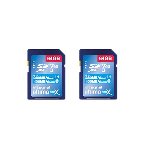 Integral 64GB 2-Pack UHS-II SD-Karte V60 Bis zu 280 MB/s Lesegeschwindigkeit und 100 MB/s Schreibgeschwindigkeit 1733X SDXC Professionelle Hochgeschwindigkeits-Speicherkarte Integral 64GB 2-Pack UHS-II SD-Karte V60 Bis zu 280 MB/s Lesegeschwindigkeit und 100 MB/s Schreibgeschwindigkeit 1733X SDXC Professionelle Hochgeschwindigkeits-Speicherkarte von Integral