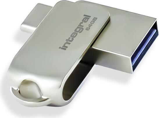 Integral 64GB 360-C Dual USB-C & USB 3.0 USB-Stick USB Type-A / USB Type-C 3.2 Gen 1 (3.1 Gen 1) Silber (INFD64GB360CDL3.0) von Integral