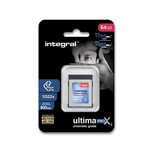 Integral 64GB CFexpress-Speicherkarte Typ B 2.0 8K RAW und 4K 120 FPS 1700MB/s Lesegeschwindigkeit 1600MB/s Schreibgeschwindigkeit Entwickelt für Kameraleute und professionelle Fotografen von Integral