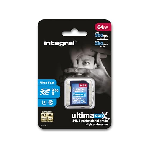 Integral 64GB UHS-II SD-Karte v90 Bis zu 300MB/s Lese- und 280MB/s Schreibgeschwindigkeit SDXC Professional High Speed Speicherkarte von Integral