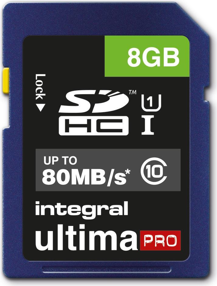 Integral 8GB ULTIMAPRO SDHC/XC 80MB CLASS 10 UHS-I U1 SD (INSDH8G10-80U1) von Integral