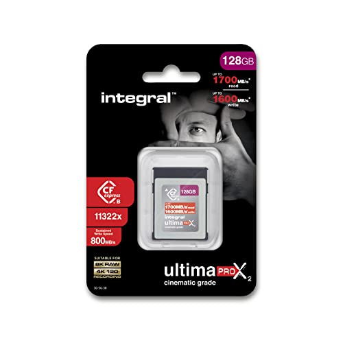 Integral Memory 128GB CFexpress-Speicherkarte Typ B 2.0 8K RAW und 4K 120 FPS 1700MB/s Lesegeschwindigkeit 1600MB/s Schreibgeschwindigkeit Entwickelt für Kameraleute und professionelle Fotografen von Integral