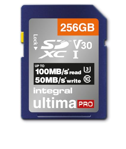 Integral SD Karte 256GB 4K Ultra-HD Video Premium High Speed Speicherkarte SDXC Bis zu 100MB/s SDXC V30 UHS-I U3 Class 10 SD Speicherkarte SD Card von Integral