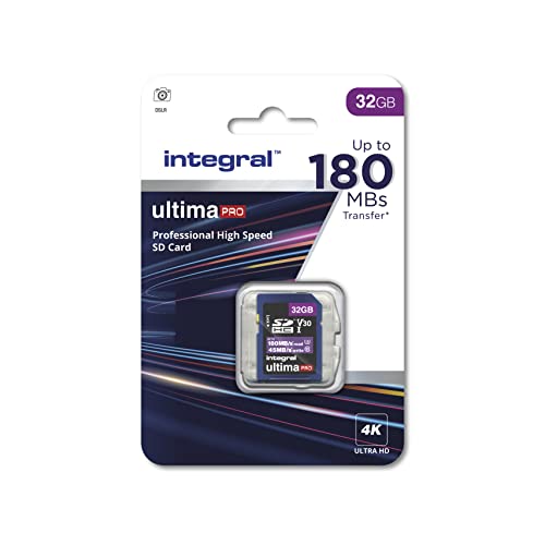 Integral SD Karte 32GB 4K Video Lesegeschwindigkeit 180MB/s und Schreibgeschwindigkeit 150MB/s SDXC V30 U3 180-V30 Unsere schnellste High Speed SD-Speicherkarte. SD Card. Speicherkarte SD. von Integral
