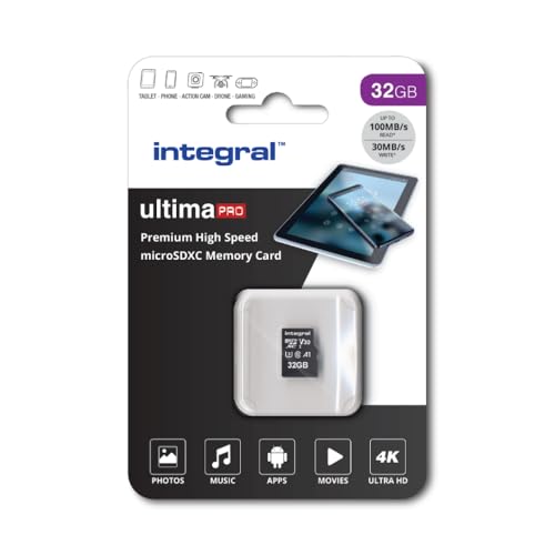 Integral Ultimapro - Memory Card 32 GB microSDHC/100 MB/s/Class 10 UHS-I U3/ V30 + Adapter von Integral