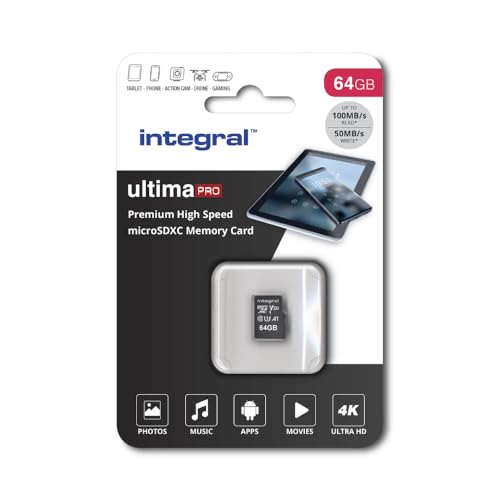 Integral Ultimapro - Memory Card 64 GB microSDHC/100 MB/s/Class 10 UHS-I U3/ V30 + Adapter von Integral