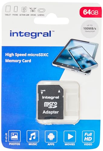 Integral Ultimapro - Memory Card 64 GB microSDHC/XC 100MB/s Class 10 UHS-I U1/ V10 + Adapter von Integral