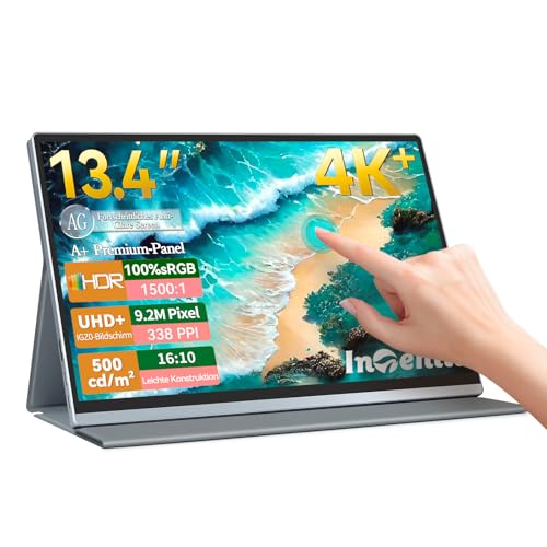 Intehill 4K Tragbarer Monitor, 13,4 Zoll Touchscreen Monitor IGZO Anti-Glare Touch Screen, 10-Punkt Multi-Touch, HDR, sRGB 100%, Eingebaute Lautsprecher, VESA, Dual USB-C,HDMI for Laptop (U13ZT) von Intehill