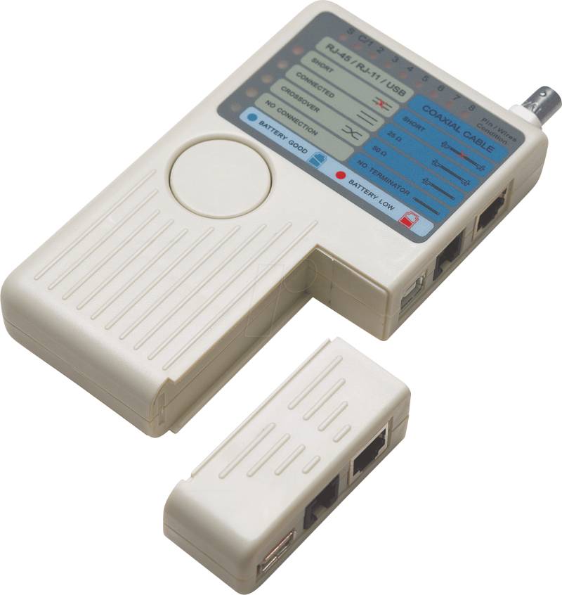 INT 351911 - 4-in-1 Kabeltester, RJ11, RJ45, USB und BNC von Intellinet