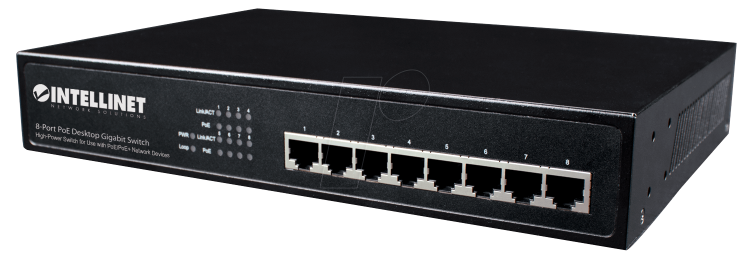 INT 560641 - Switch, 8-Port, Gigabit Ethernet, PoE von Intellinet