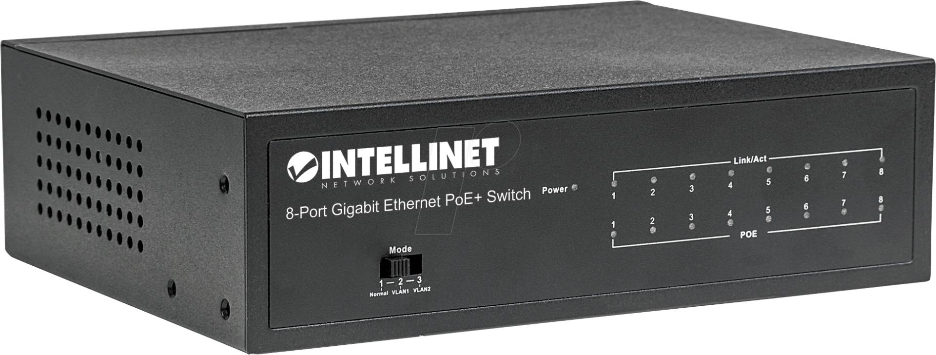 INT 561204 - Switch, 8-Port, Gigabit Ethernet, PoE+ von Intellinet