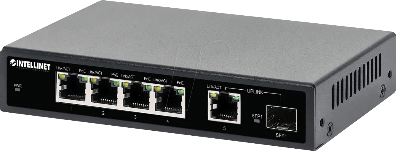 INT 561822 - Switch, 6-Port, Gigabit Ethernet, SFP, PoE+ von Intellinet