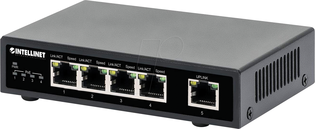 INT 561839 - Switch, 5-Port, Gigabit Ethernet, PoE+ von Intellinet