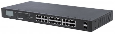 INTELLINET 24-Port Gigabit Ethernet PoE+ Switch mit 2 SFP-Ports und LCD-Anzeige von Intellinet