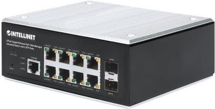 INTELLINET 8-Port Gigabit Ethernet PoE+ Web-Managed Industrie-Switch mit 2 SFP-Ports IEEE 802.3at/af-konform (PoE+/PoE), PoE-Strombudget bis zu 240 W, Endspan, Metallgehäuse mit Schutzklasse IP30, DIN-Schienenmontage (508278) von Intellinet