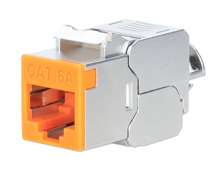 INTELLINET Cat6a 10G Slimline Keystone-Modul, geschirmt und werkzeuglos, orange von Intellinet