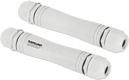 INTELLINET Ultra Long Range Outdoor Fast Ethernet PoE+ Extender Set Verlängert PoE-Reichweite auf bis zu 1000 m, ein PD-Port bis zu 95 W, IEEE 802.3bt-kompatibel (4PPoE), IP67 wasserdicht und staubgeschützt, Set aus zwei Modulen, Kunststoff, grau (561952) von Intellinet