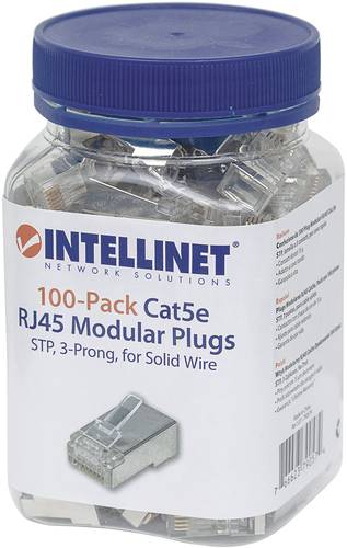 Intellinet 100er-Pack Cat5e RJ45-Modularstecker STP 3-Punkt-Aderkontaktierung für Massivdraht 100 S von Intellinet