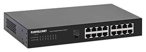 Intellinet 16 Port Gigabit Ethernet Switch – 10/100/1000 Mbps – Unverwaltet, Metallgehäuse, lüfterlos, lange Distanz, VLAN & Erweiterungsmodus – für Computer-Desktop-Netzwerke – 3 Jahre Mfg Garantie – von Intellinet