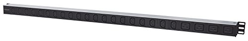 Intellinet 163675 24-fach Steckdosenleiste 20x C13 u. 4x C19 Steckdosen vertikale Rackmontage (PDU mit abnehmbarem Stromkabel 2m rückseitigem C14-Anschluss) schwarz/silber von Intellinet