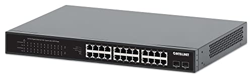 Intellinet 24-Port Gigabit Ethernet PoE+ Switch mit 2 SFP-Ports IEEE 802.3at/af (PoE+/PoE)-konform, PoE-Strombudget 370 W, Zwei 1G SFP-Steckplätze, 19 Zoll Rackmount von Intellinet