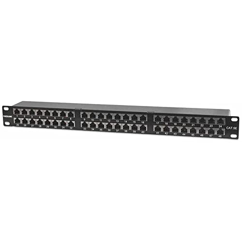 Intellinet 48-Port Cat5e Patchpanel (geschirmt) FTP 19" 2 HE Klemmleisten mit 90 Grad abgewinkelten Kabeleinführungen schwarz 513517 von Intellinet