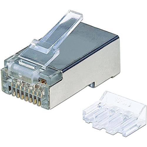 Intellinet 70er-Pack Cat6A RJ45-Modularstecker Pro Line (STP, 3-Punkt-Aderkontaktierung, für Litzen- und Massivdraht, 50 µ vergoldete Kontakte) 790505 grau von Intellinet