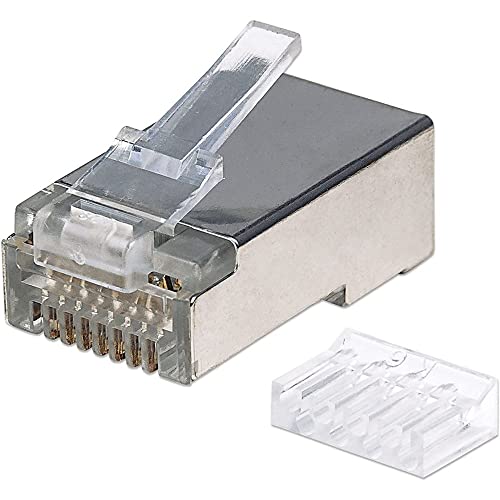 Intellinet 90er-Pack Cat6 RJ45-Modularstecker Pro Line (STP, 3-Punkt-Aderkontaktierung, für Litzen- und Massivdraht, 50 µ vergoldete Kontakte) 790543 grau von Intellinet
