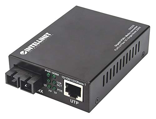 Intellinet Gigabit PoE + Medienkonverter SC Singlemode 20km, 508209, schwarz, 10/100/1000 mbit/s von Intellinet