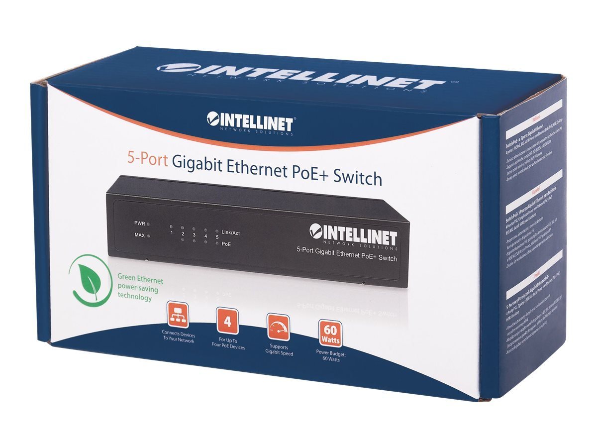 Intellinet INTELLINET PoE+ Switch 5-Port Gigabit Ethernet 60W Desktop Netzwerk-Switch von Intellinet