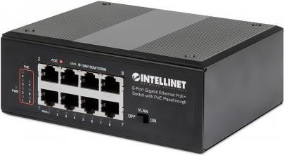 Intellinet IPS-08G-95W 8-Port Gigabit Ethernet PoE+ Switch with PoE Passthrough - Switch - unmanaged - 8 x 10/100/1000 (PoE+) - an DIN-Schiene montierbar - PoE Passthrough / PoE+ (120 W) - AC 120/230 V / DC 48 - 57 V von Intellinet