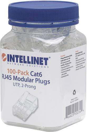 Intellinet Intellilnet 100er-Pack Cat6 RJ45-Modularstecker UTP 2-Punkt-Aderkontaktierung für Litzen von Intellinet
