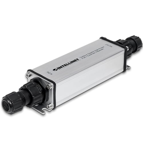 Intellinet Outdoor Gigabit High-Power PoE+ Extender IEEE 802.3at/af Power over Ethernet (PoE+/PoE) verlängert die Reichweite einer PoE-Verbindung um zusätzliche 100 Meter Metall IP65 561211 schwarz von Intellinet