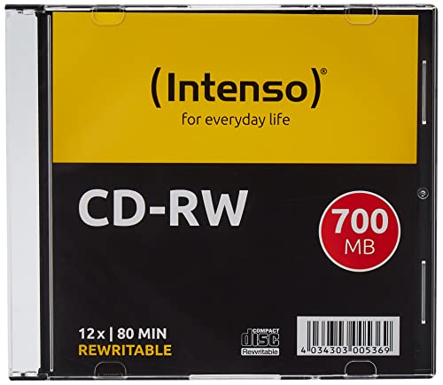 Intenso 2801622 CD-RW Rohlinge 700 MB, RW 12x Speed kratzfest Cover-Card 10er Pack Slim Case von Intenso