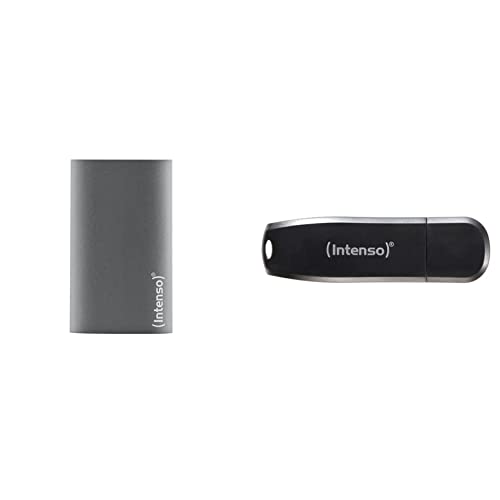 Intenso 3823440 Premium Portable 256GB Externe SSD Festplatte (USB 3.0. Aluminium) anthrazit & Speed Line - 128GB Speicherstick - USB-Stick 3.2 Gen 1x1, schwarz von Intenso