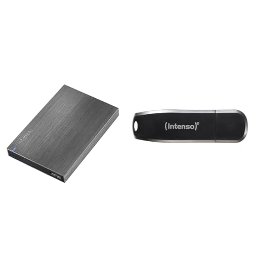 Intenso 6028660 Memory Board Externe Festplatte 1TB (6,4 cm (2,5 Zoll), 5400rpm, 8MB Cache, USB 3.0) anthrazit & Speed Line - 64GB Speicherstick - USB-Stick 3.2 Gen 1x1, schwarz von Intenso