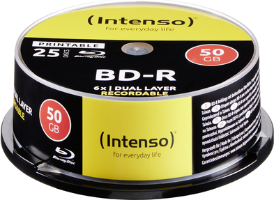 Intenso Blu-Ray Rohling BD-R Printable 50 GB 6x Speed 25er CakeBox - 6x - Bedruckbar - Spindel (5101124) von Intenso