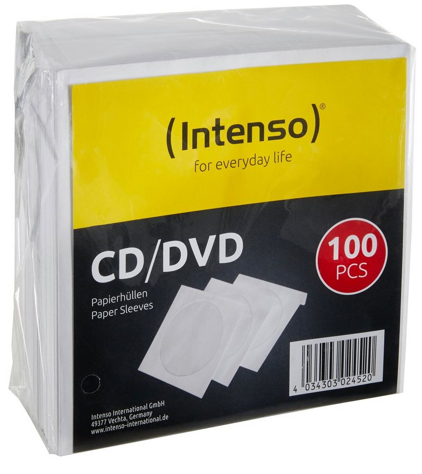 Intenso CD-Hülle 100 Papiertaschen mit Fenster für je 1 BD / CD / DVD weiß von Intenso