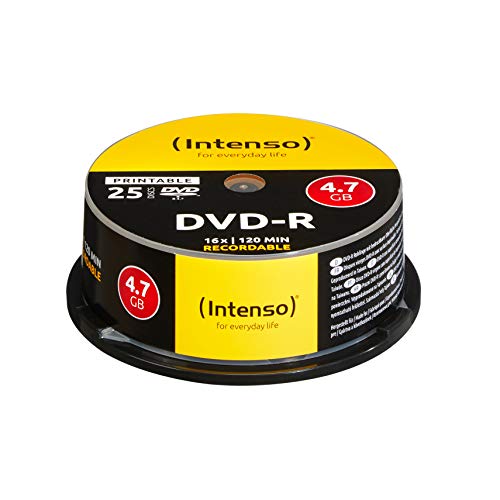 Intenso DVD-R 4,7 GB 16x DVD-Rohlinge bedruckbar kratzfest 25er Spindel von Intenso