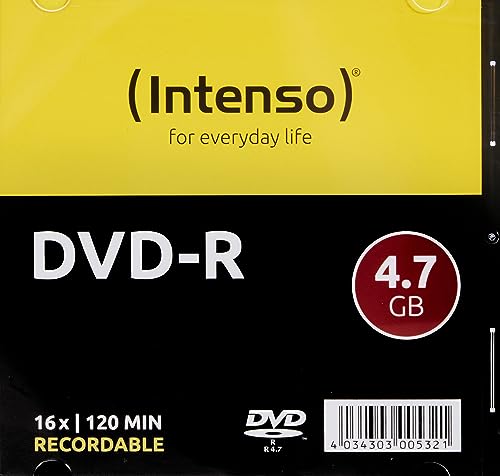 Intenso DVD-R Rohlinge 4,7 GB 16x kratzfest Cover-Card 10er Pack Slim Case von Intenso