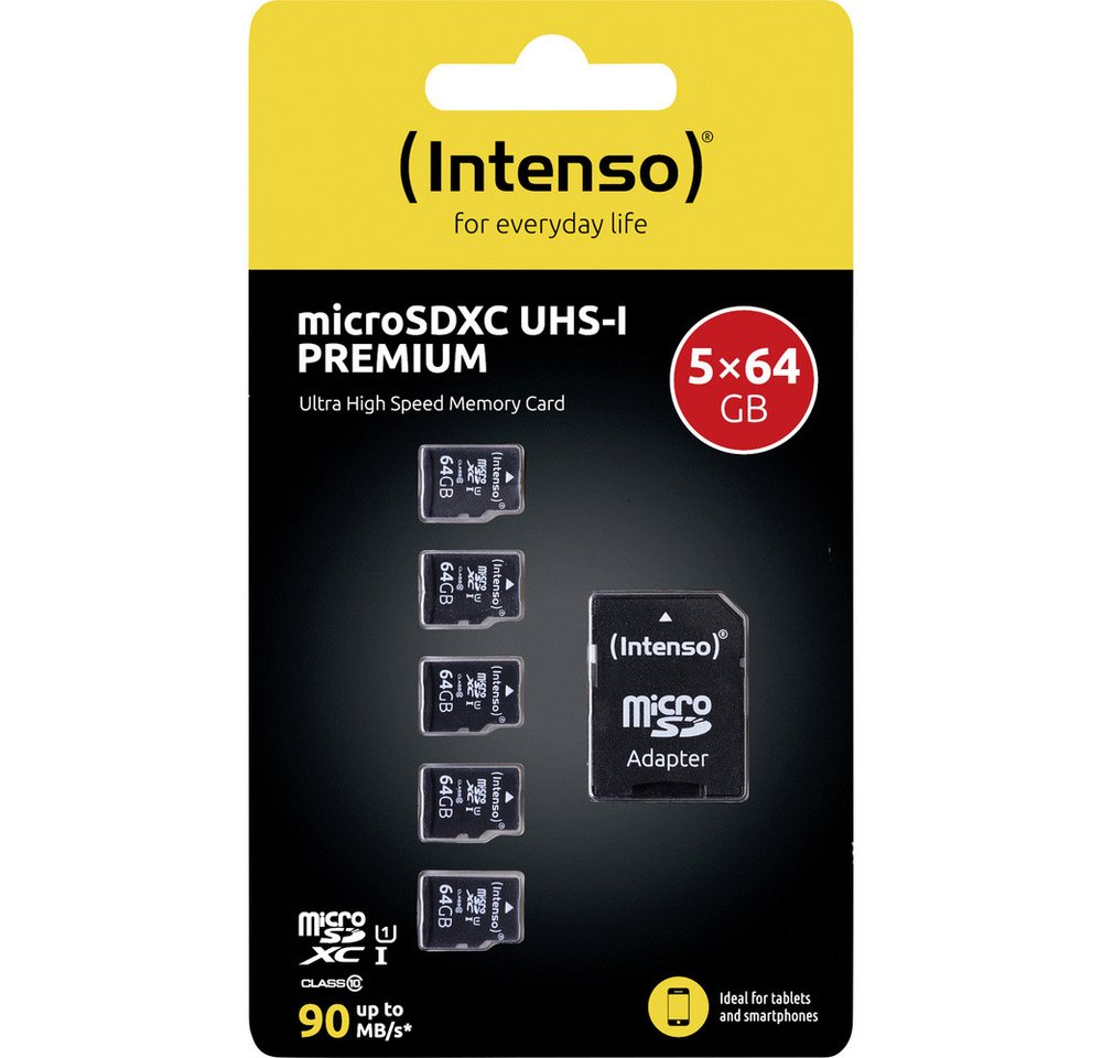 Intenso Intenso Premium 5er Pack (5 x 64 GB) microSDXC-Karte 64 GB Class 10 U Speicherkarte von Intenso