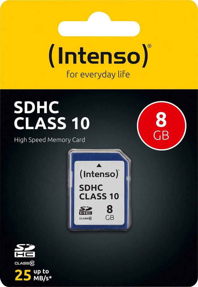 Intenso Intenso SDHC-Card 8GB, Class 10 (R) 25MB/s, (W) 10MB/s, Retail-Bliste Speicherkarte von Intenso