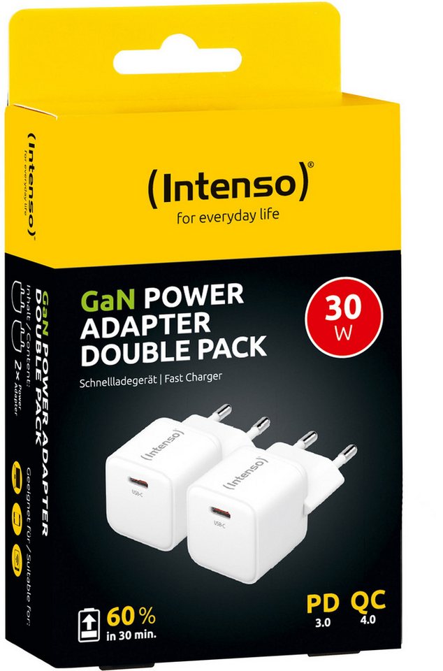 Intenso Ladegerät Power Adapter 30 Watt W30C GaN 1x USB-C weiß Doppelpack Universal-Ladegerät Intenso Ladegerät Power Adapter 30 Watt W30C GaN 1x USB-C weiß Doppelpack Universal-Ladegerät von Intenso