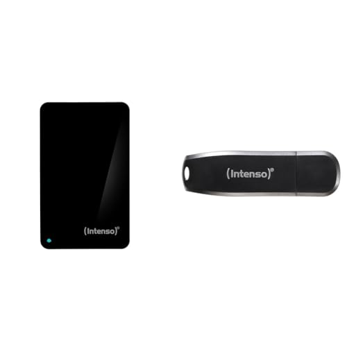 Intenso Memory Case 500 GB Externe Festplatte (6,35 cm (2,5 Zoll) 5400 U/min, 8 MB Cache, USB 3.2) schwarz & Speed Line, 64GB Speicherstick, USB-Stick 3.2 Gen 1x1, schwarz von Intenso