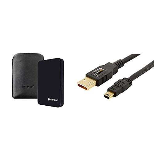 Intenso Memory Drive 1TB Externe Festplatte inkl. Tasche (6,4 cm (2,5 Zoll), 5400rpm, 8MB Cache, USB 3.0) schwarz & Amazon Basics IFRI USB 2.0 A-Stecker auf Mini-B-Stecker (0,9 Meter),Schwarz von Intenso